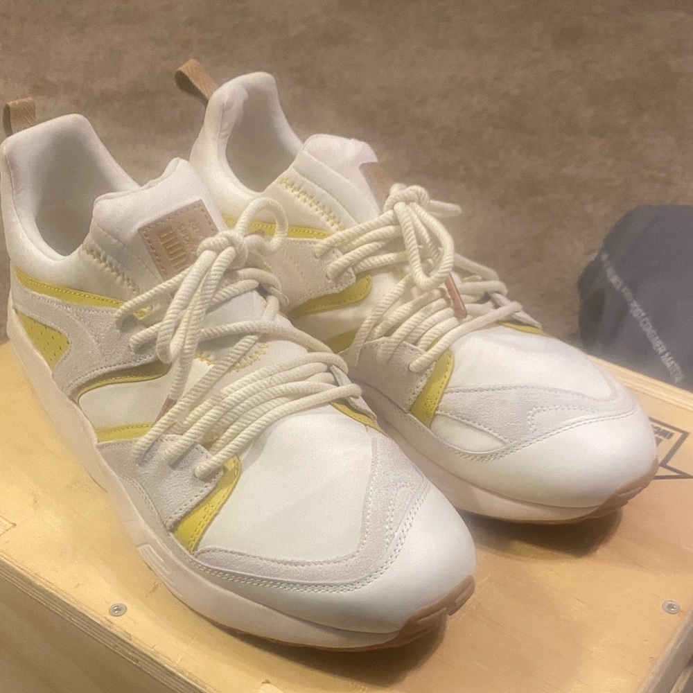 Puma White and Yellow Athletic Sneakers